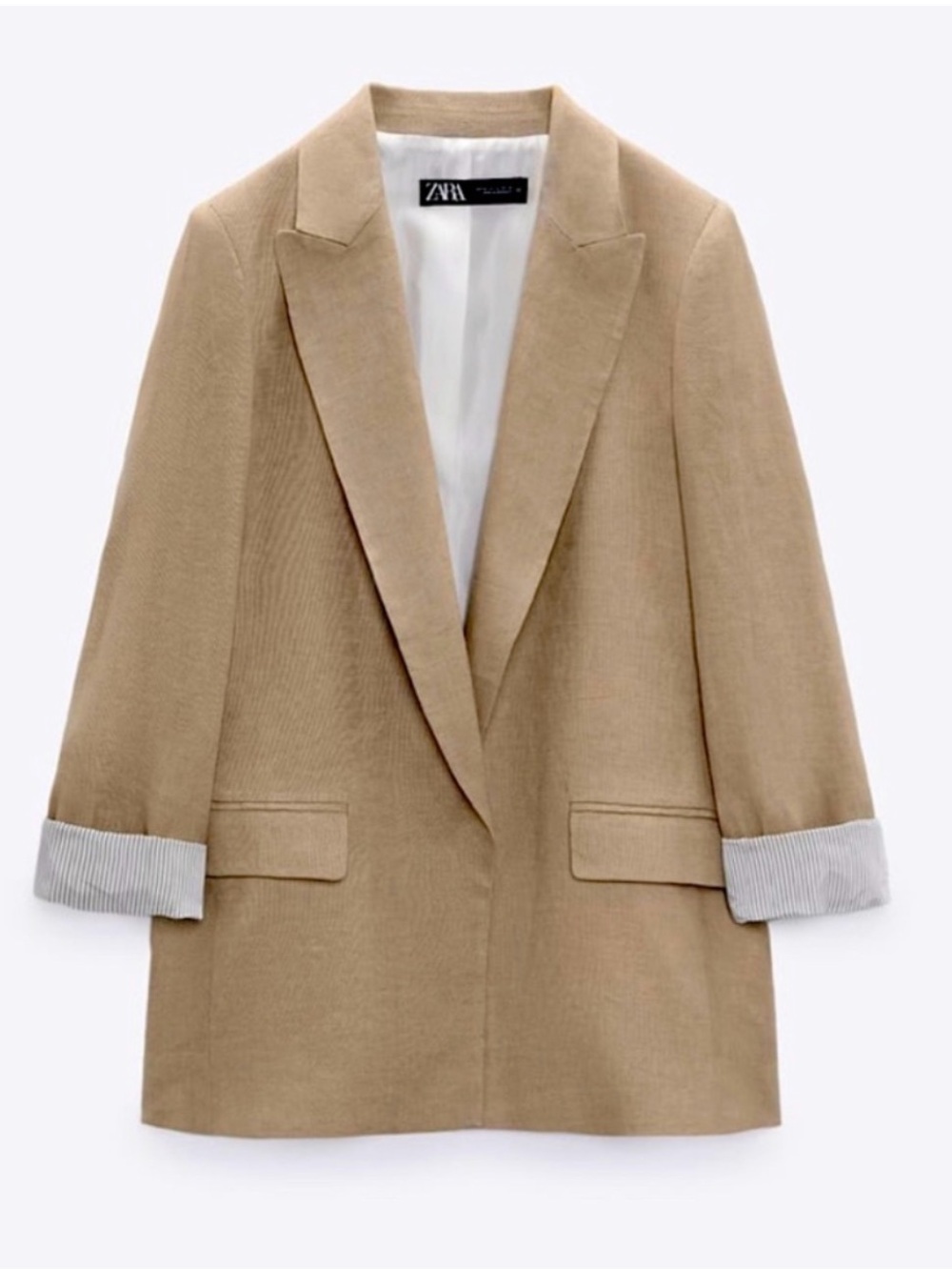 Zara Beige Linen Blend Blazer Relaxed Tailored Jacket l Size L